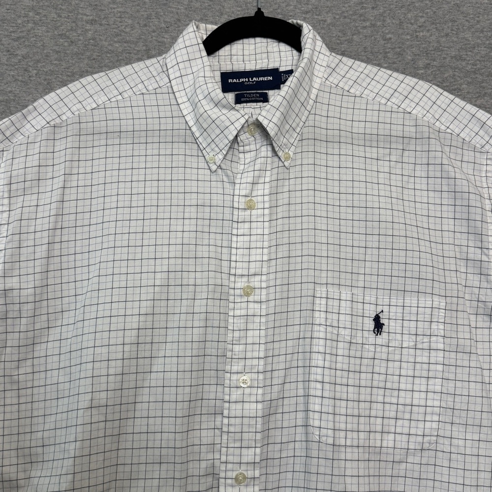 Ralph Lauren Men's Shirt Size XL White Grey Checkered Gold Button Down Sport EUC - Picture 4 of 8